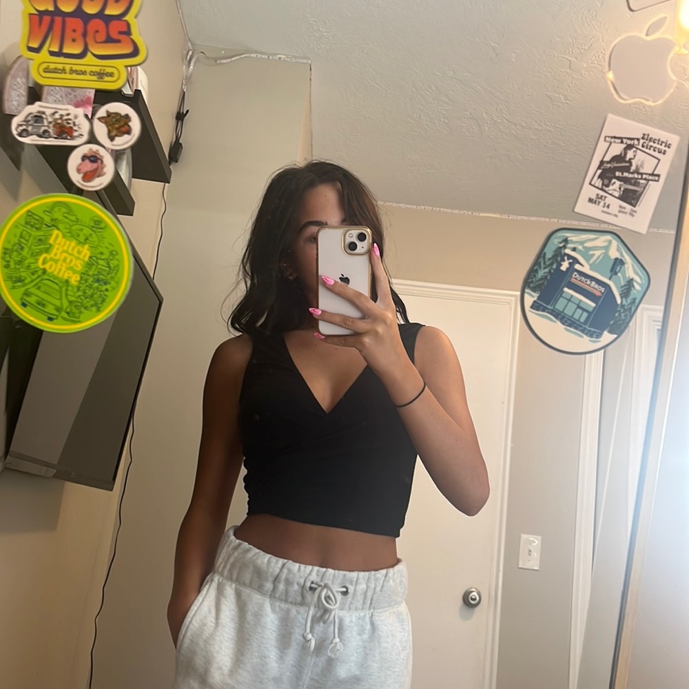 brandy melville black wrap top